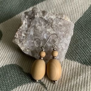 Wooden dangle earrings, with silver hooks